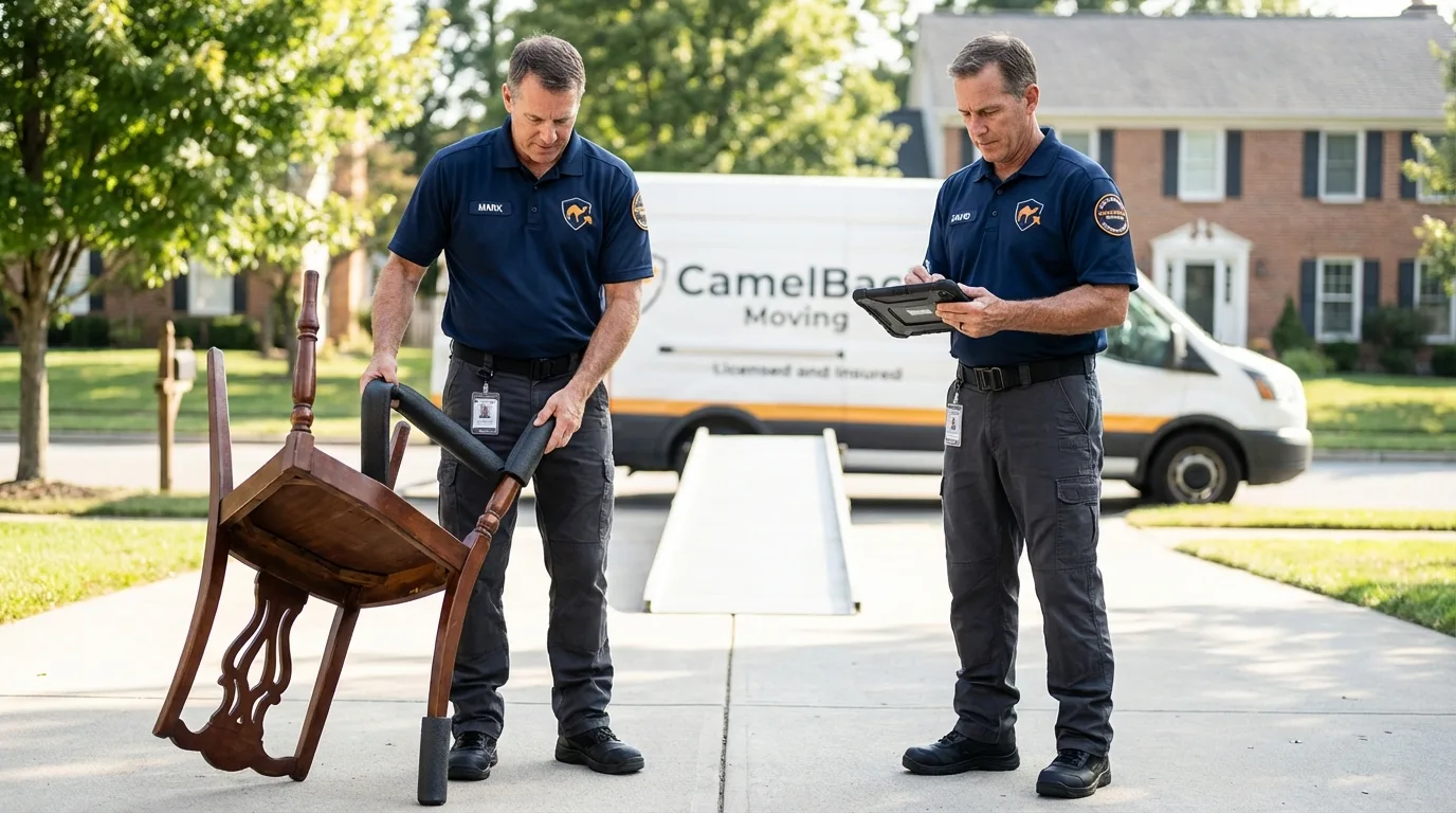 Movers inspecting furniture for damage prevention before loading in Beaver Dam, KY