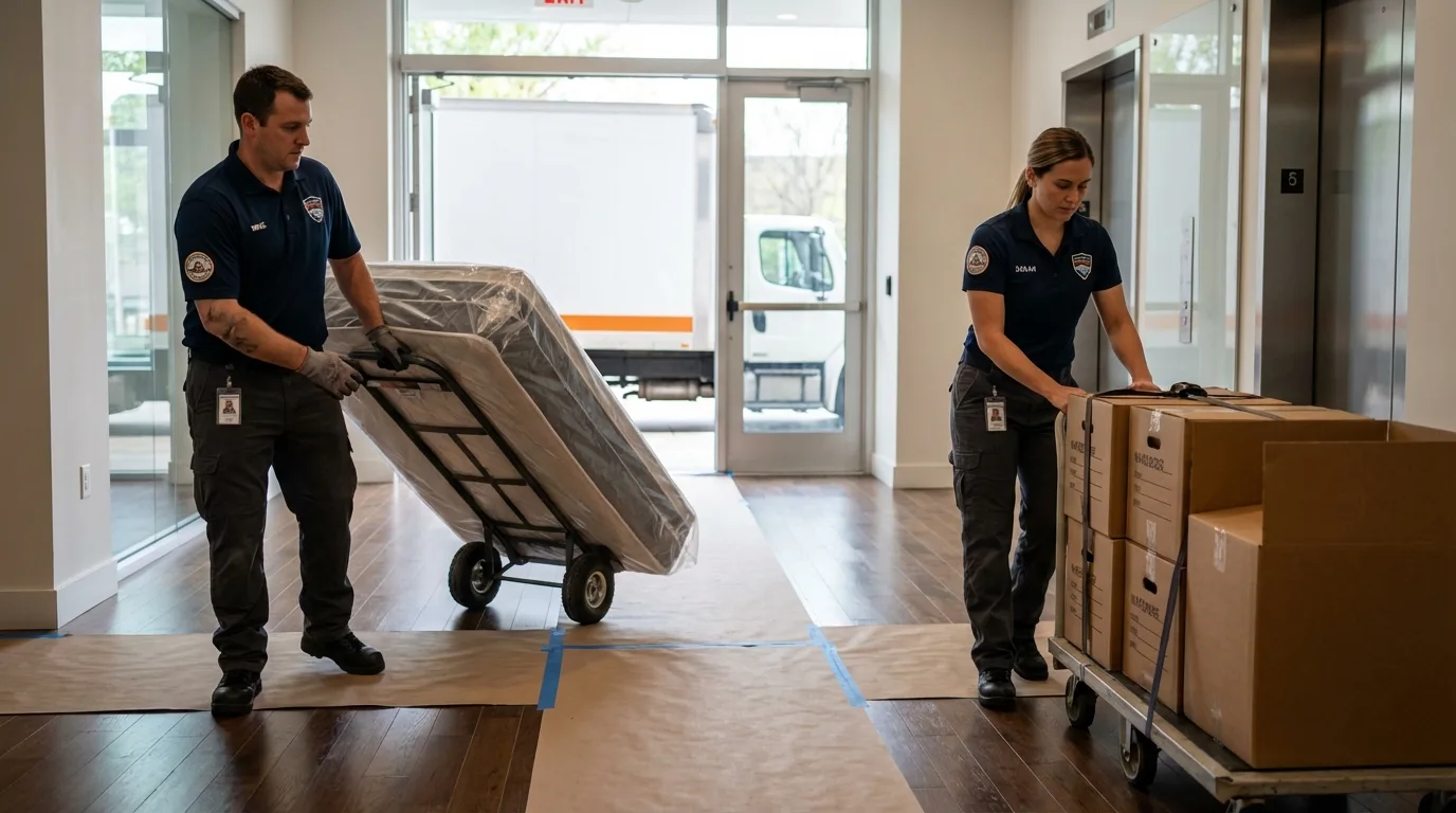 Professional apartment movers loading elevator in Beaver Dam, KY